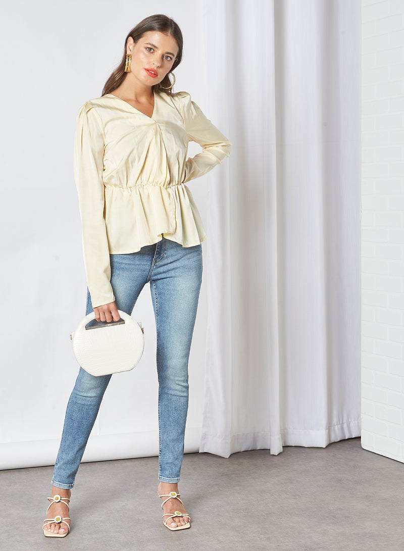 Aila V-Neck Casual Top Beige - Image 1