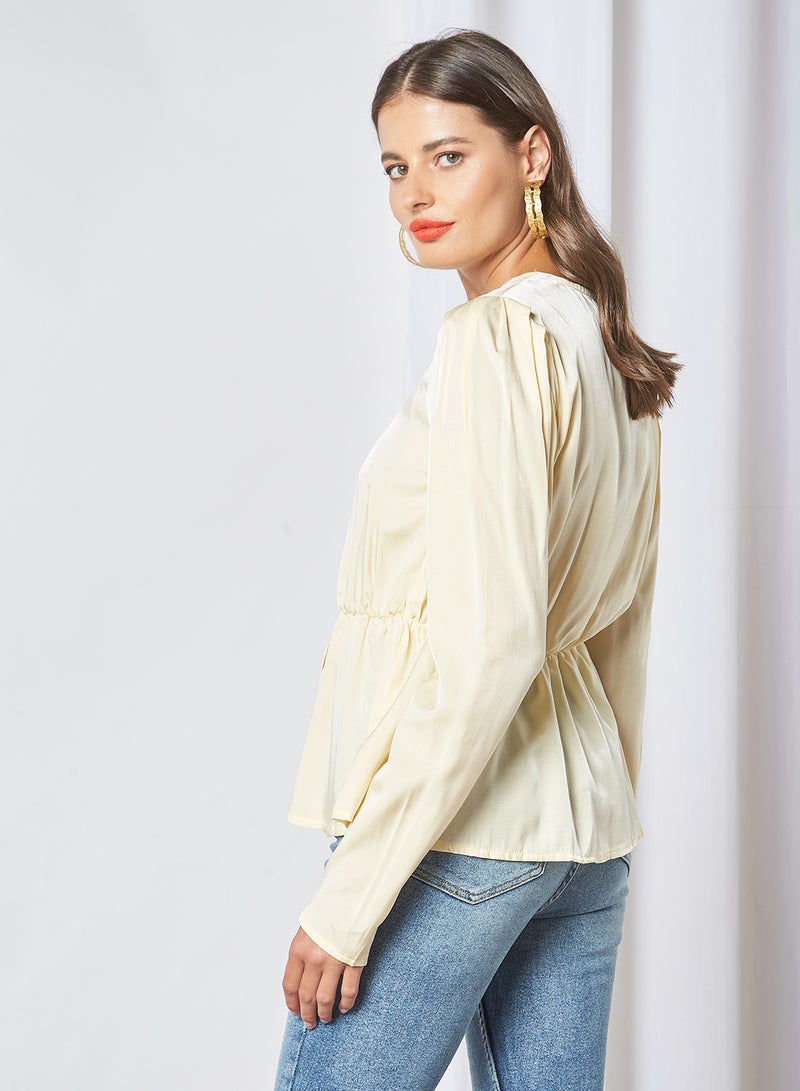 Aila V-Neck Casual Top Beige - Image 2