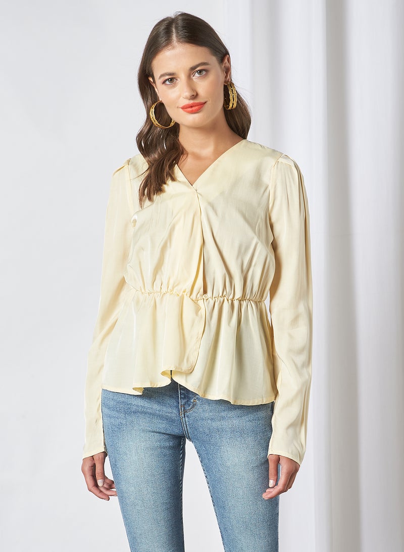 Aila V-Neck Casual Top Beige - Image 3