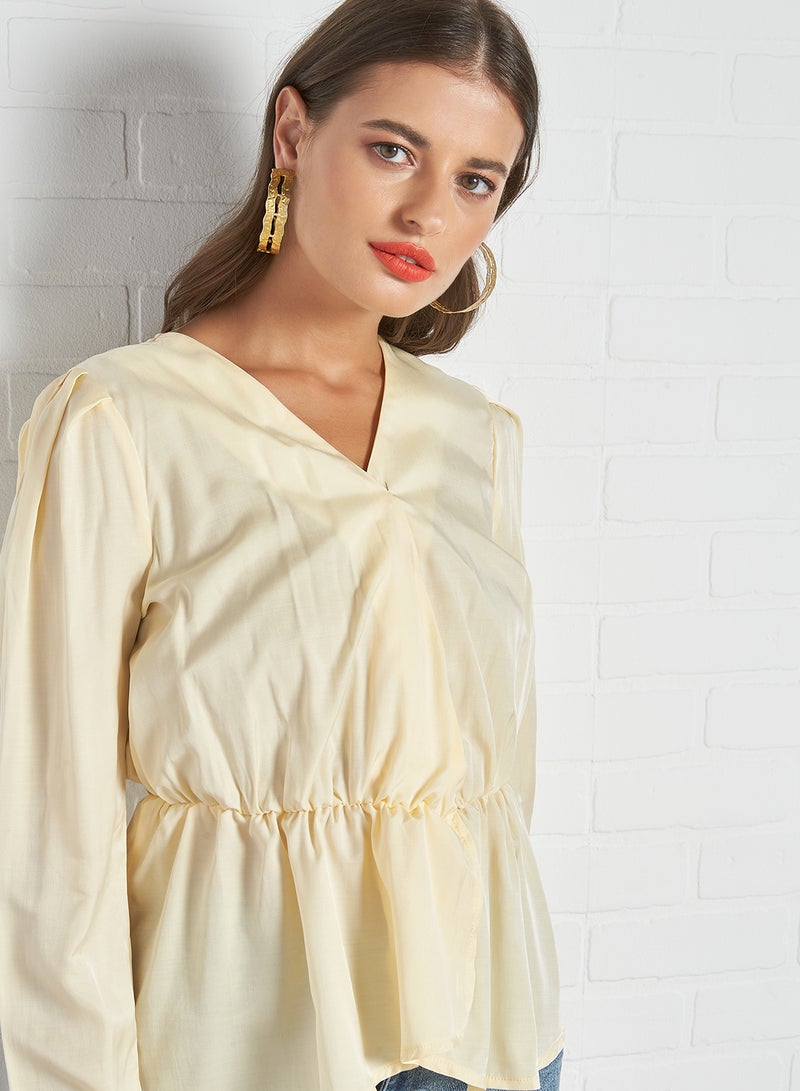 Aila V-Neck Casual Top Beige - Image 4