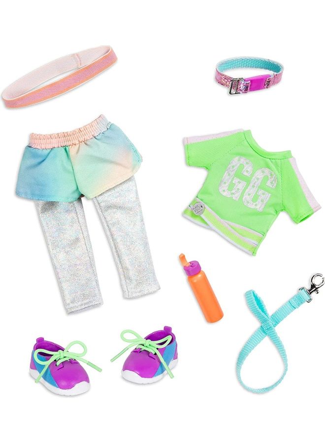 جليتر جيرل طقم ملابس دمية ليتس جو فور أ ران مع كلب مكون من 8 قطع 14بوصة - Image 1