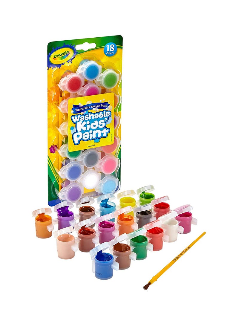كرايولا مجموعة عبوات ألوان قابلة للغسل مع فرشاة، كلاسيك وقوية من 18 لون 24X12X3سم - Image 1