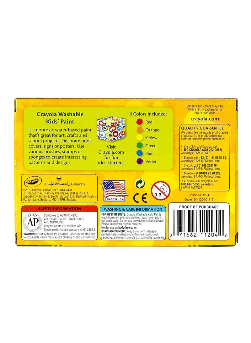 Crayola 6 Ct. Washable Kids' Paint, 2-oz. Bottles, Assorted Colors - Non-Peggable 9 x 22.6 x 6.5cm - Image 2