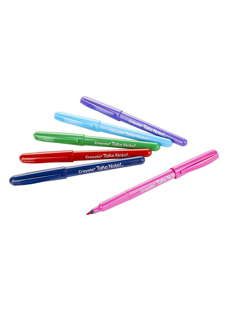 Crayola - Take Note Washable Felt Tip Pens, 6 Count 23x14x3cm - Image 1
