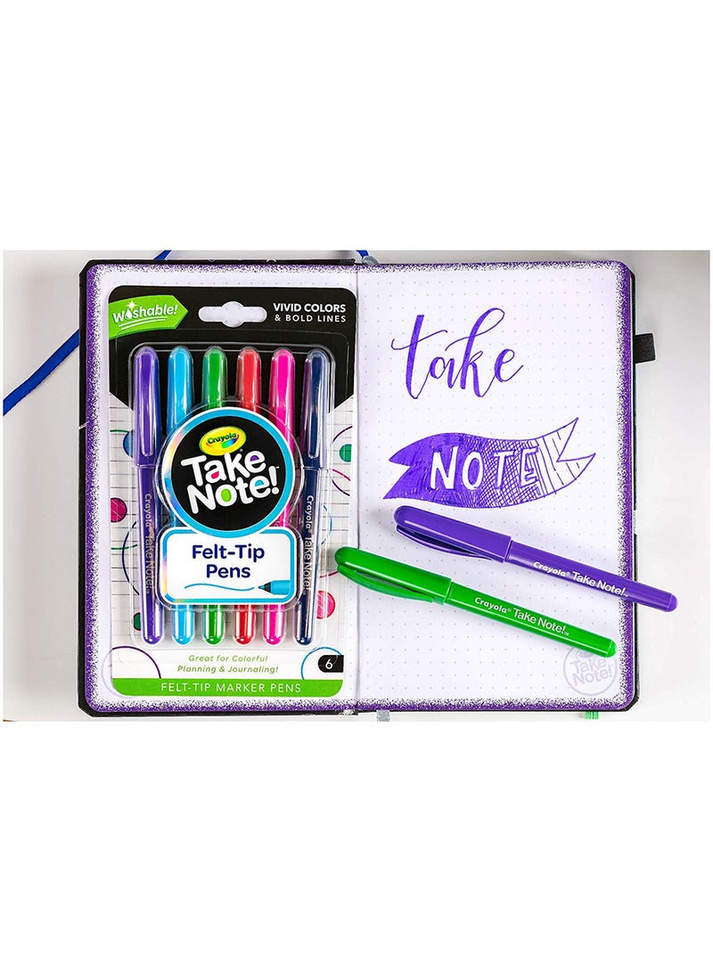 Crayola - Take Note Washable Felt Tip Pens, 6 Count 23x14x3cm - Image 1