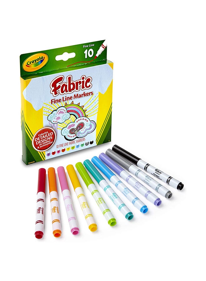 10 Piece Fine Line Fabric Markers - Colourful Detailed Designs On Clothes And Accessories 6.25x5.5x0.63cm