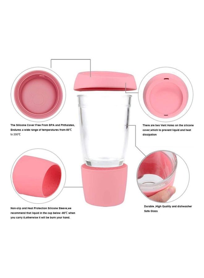 non Glass Cup With Silicone Lid Pink/Clear 350ml - Image 2