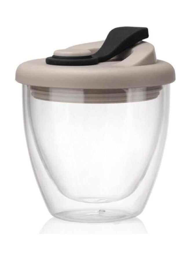 non Dual Wall Glass Cup With Lid Clear/Grey/Black 250ml - Image 1