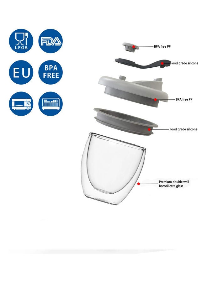 non Dual Wall Glass Cup With Lid Clear/Grey/Black 250ml - Image 2