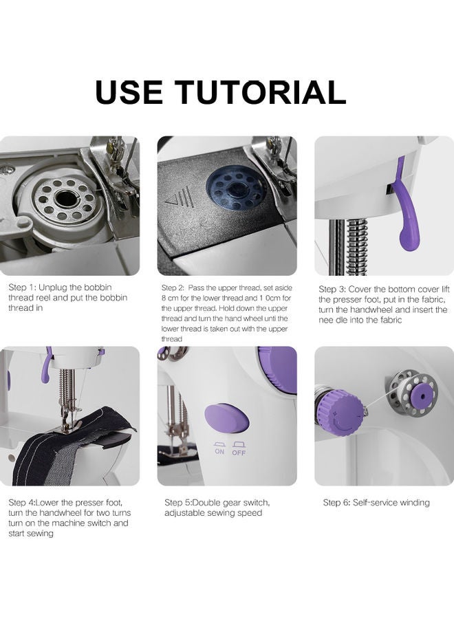 Generic - Electric Small Tailoring Machine With Extension NC-H1727 White/Purple - Image 1