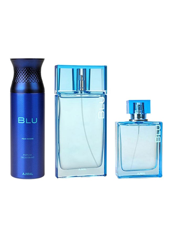 Ajmal 3-Piece Blu Gift Set Deodarant 200 Ml, Spray 90 milliliter Cologne 100ml  - Image 1