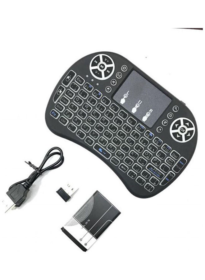 Generic - Backlit Mini Wireless Keyboard Arabic English Usb 2.4 G Backlight With Touchpad Built In Lithium Battery 92 Keys Qwerty Multi Finger For Android Tv Box- Tablet And Computer Black - Image 1