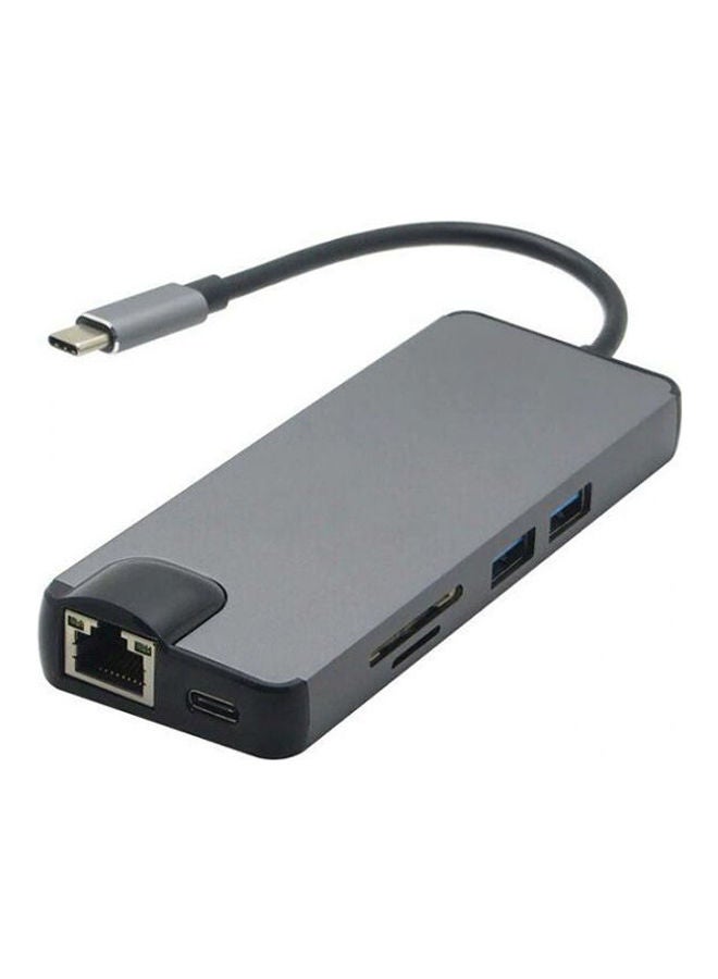 Type C To Hdmi Vga Ethernet Rj45 Usb Usb C Sd Card Tf Reader 8 In 1 Adapter Black