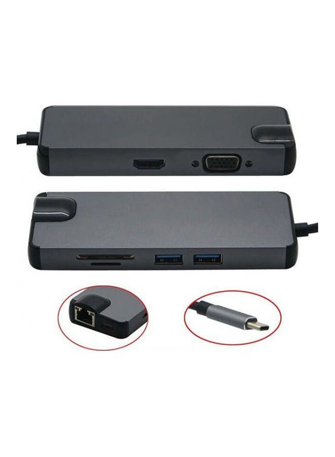 Type C To Hdmi Vga Ethernet Rj45 Usb Usb C Sd Card Tf Reader 8 In 1 Adapter Black