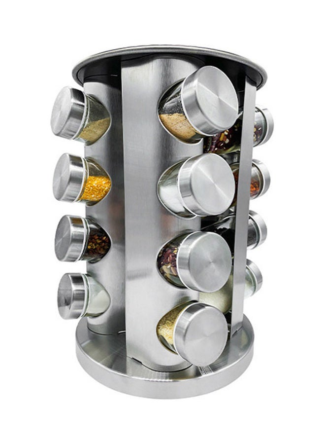 طقم مرطبانات للتوابل دوار مكون من 16 قطعة فضي / شفاف 9 x 27سم  - Image 1