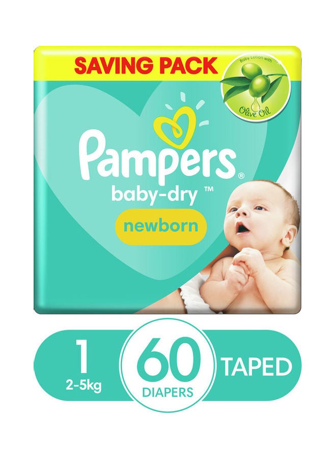 Pampers 60-Piece Baby Dry New Born, Size 1, 2-5 kg  - Image 1