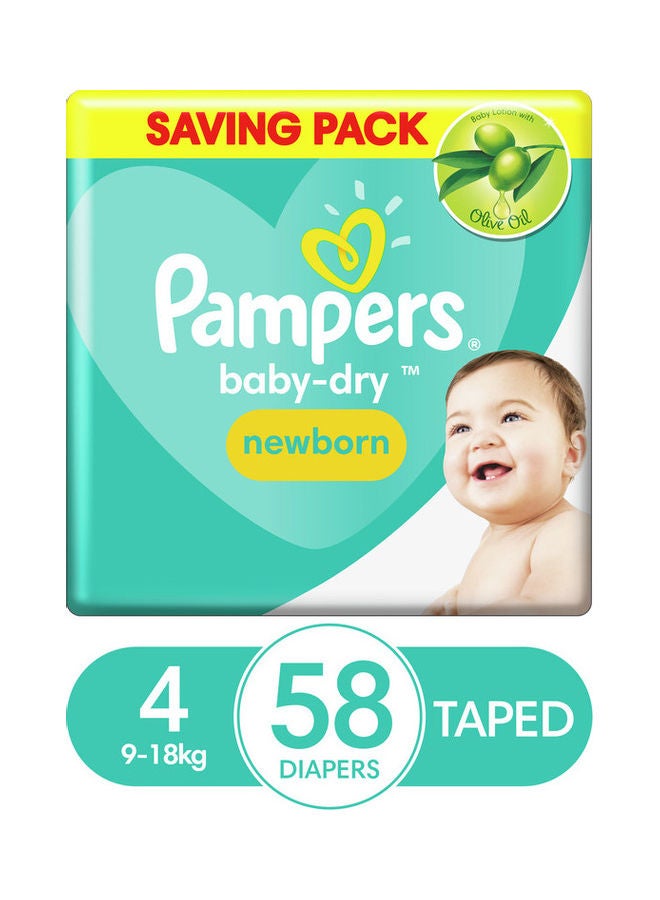 Pampers - 58-Piece Baby Dry Diapers, Size 4, Maxi, 9-18 kg - Image 1