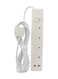 AL FANAR 4 Sockets Cord Extension 13A With 2 USB Ports White 5meter  - Image 1