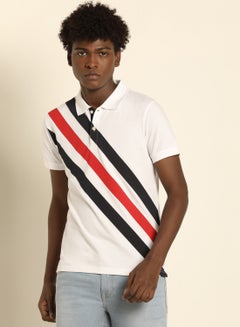 ABOF Stripes Slim Fit Collared Neck Polo White/Black/Red  - Image 1