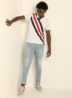 ABOF Stripes Slim Fit Collared Neck Polo White/Black/Red  - Image 3