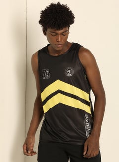 ABOF Basic Regular Fit Round Neck Printed Vest Black/Yellow Printe  - Image 1