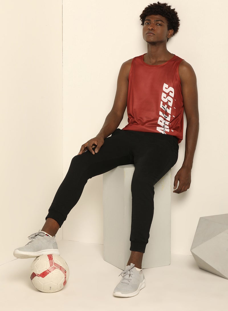 ABOF - Basic Regular Fit Round Neck Fearless Printed Vest Red Shine - Image 1