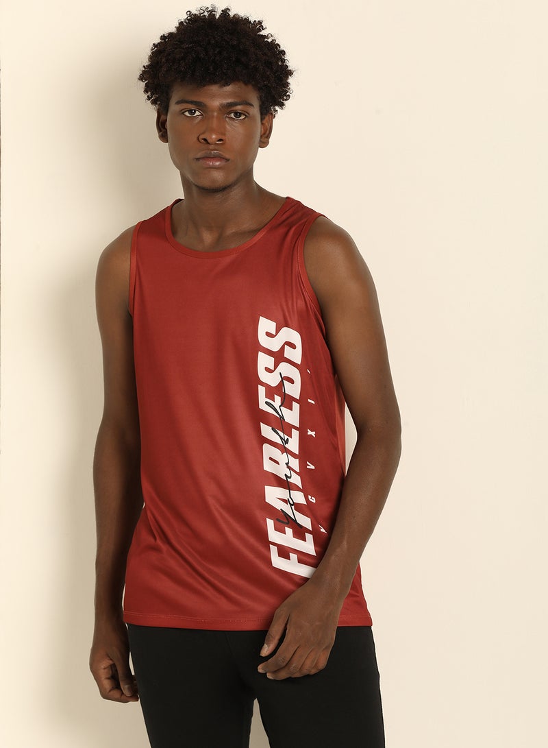 ABOF - Basic Regular Fit Round Neck Fearless Printed Vest Red Shine - Image 1