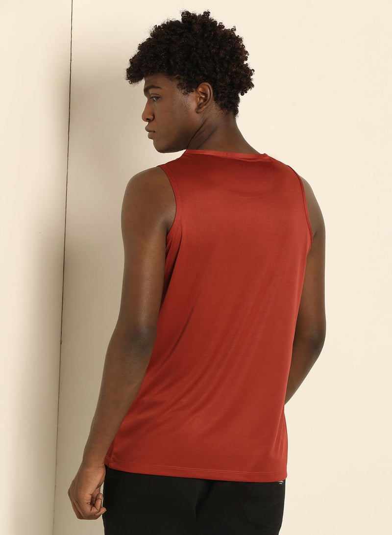 ABOF - Basic Regular Fit Round Neck Fearless Printed Vest Red Shine - Image 1