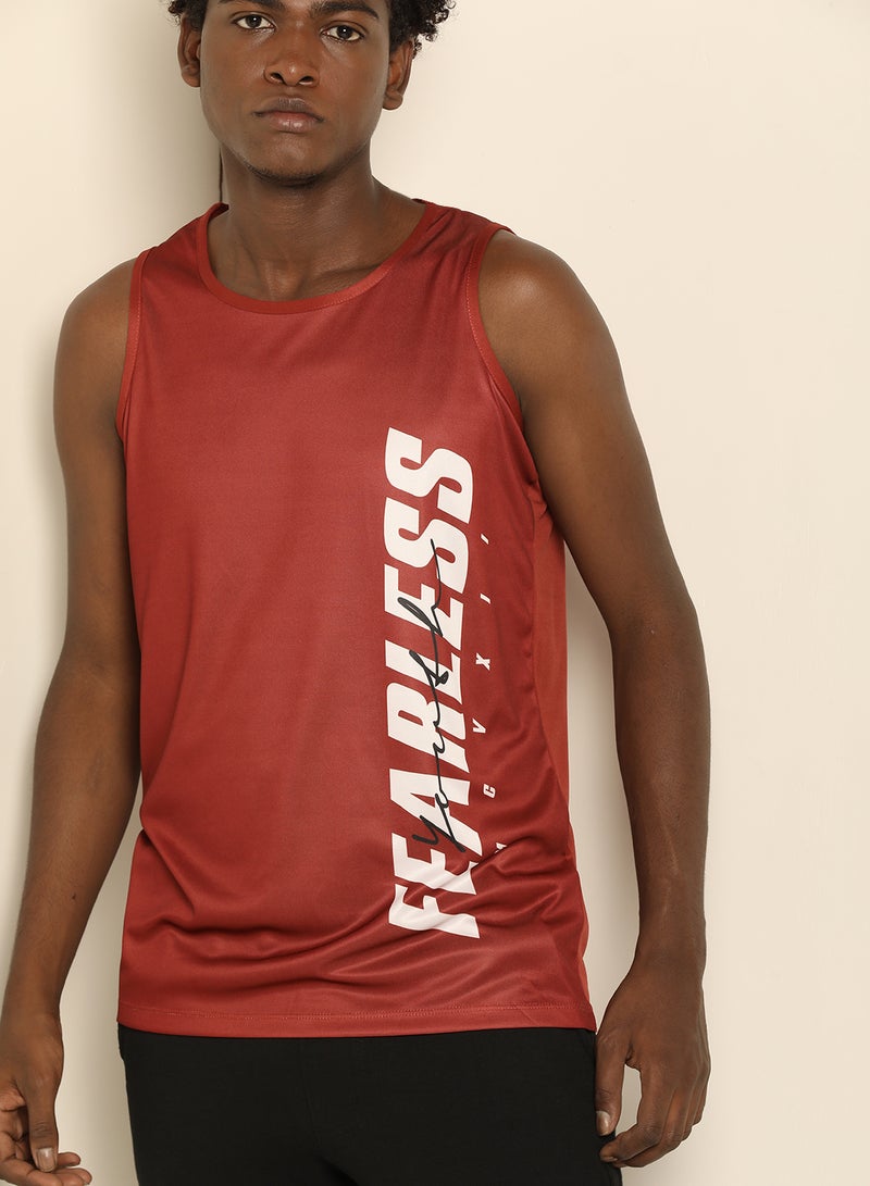 ABOF - Basic Regular Fit Round Neck Fearless Printed Vest Red Shine - Image 1