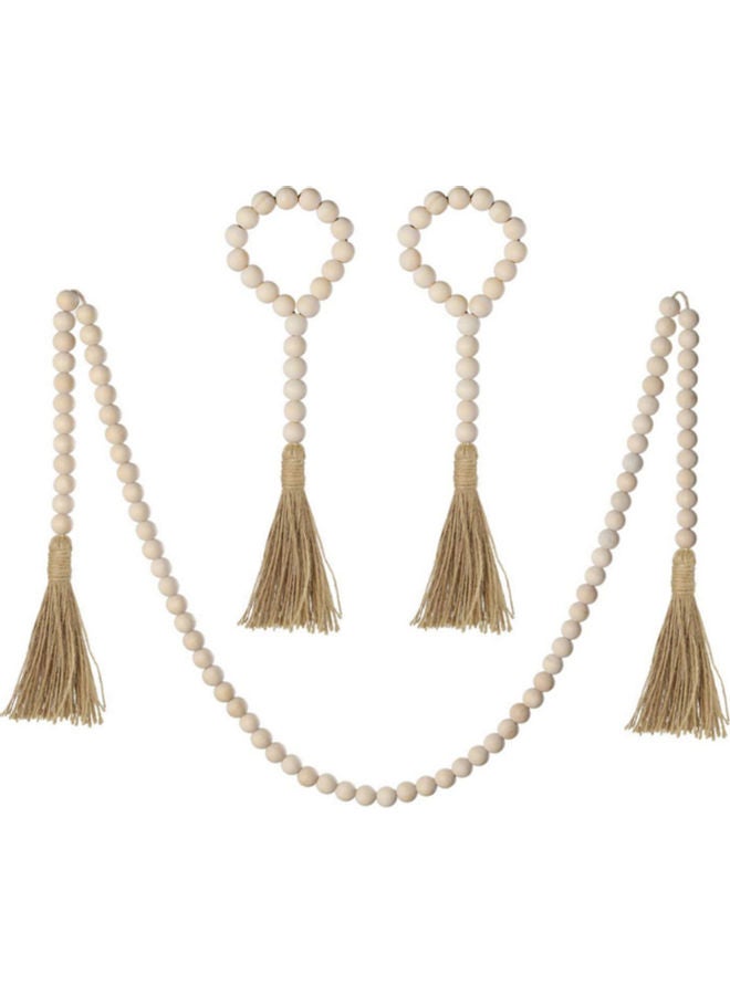 3-Piece Set Wooden Beaded Garland with Tassel Rustic Look Beige/Brown  - Image 1
