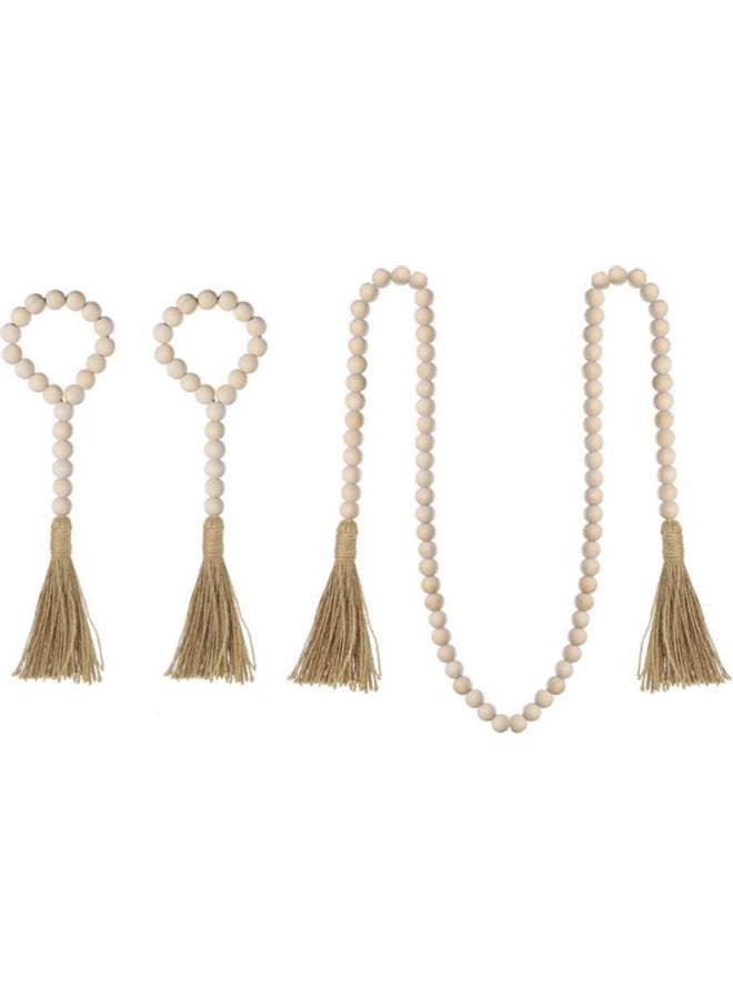 3-Piece Set Wooden Beaded Garland with Tassel Rustic Look Beige/Brown  - Image 2