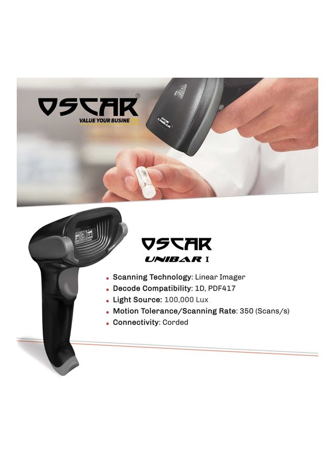 Oscar UniBar I 1D Barcode Scanner Black  - Image 3
