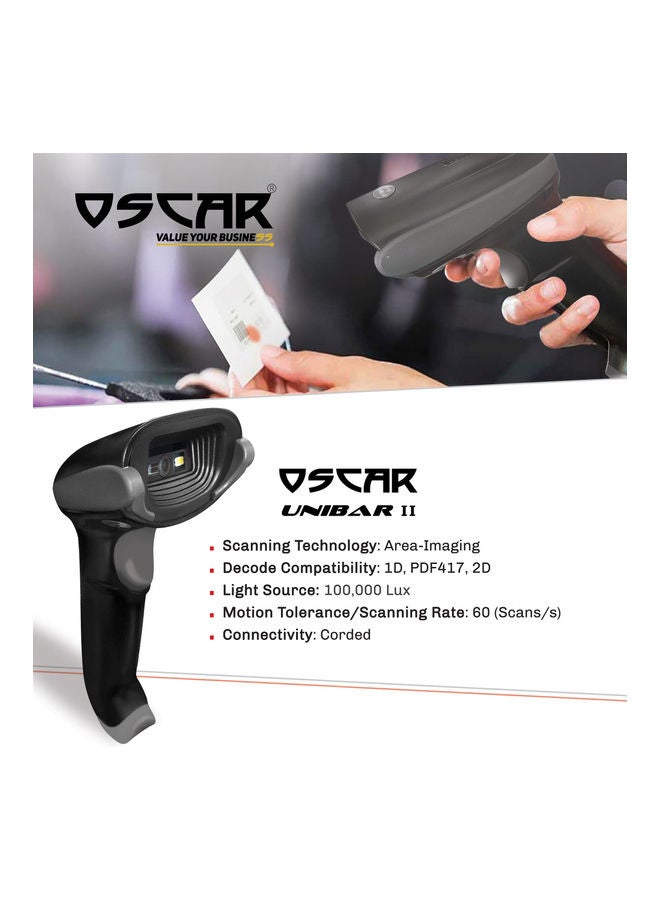 Oscar - UniBar II 1D QR 2D Barcode Scanner Black - Image 1