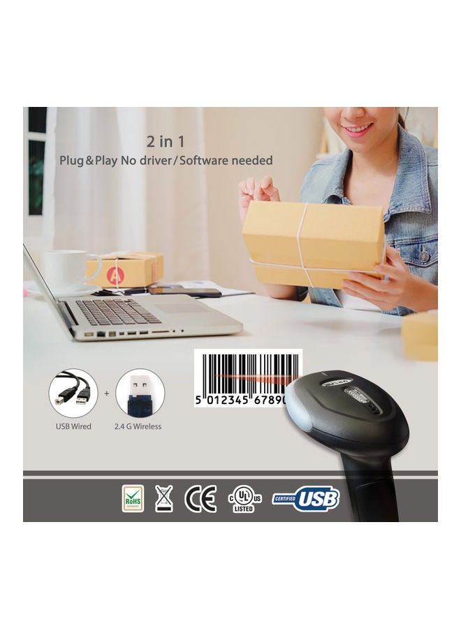 Oscar - Cordless Wireless Rechargeable Barcode Scanner Black - Image 1