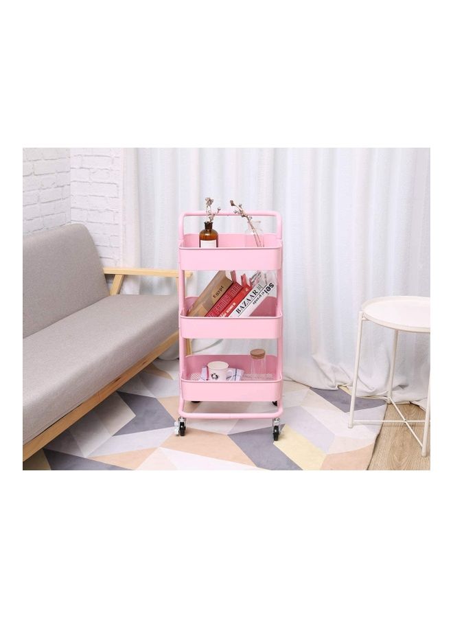 Goldedge - 3-Tier Utility Rolling Storage Cart With Wheels Pink 40cm - Image 1
