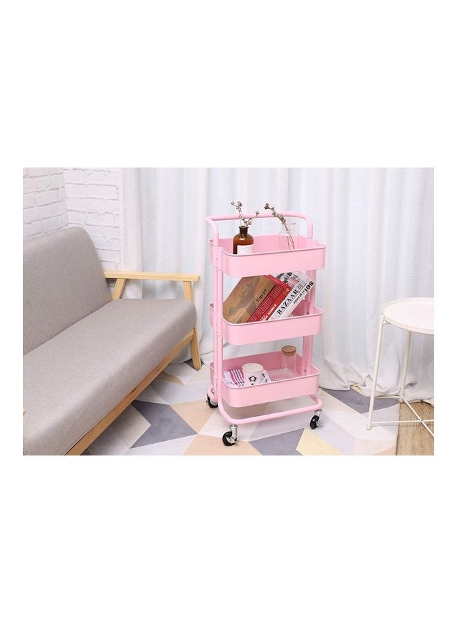 Goldedge - 3-Tier Utility Rolling Storage Cart With Wheels Pink 40cm - Image 1