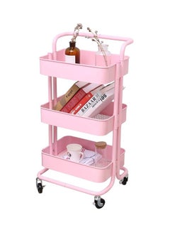 Goldedge 3-Tier Utility Rolling Storage Cart With Wheels Pink 40cm  - Image 1