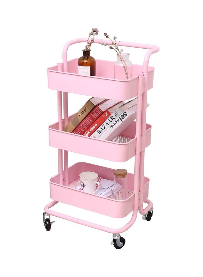 Goldedge - 3-Tier Utility Rolling Storage Cart With Wheels Pink 40cm - Image 1