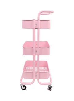 Goldedge 3-Tier Utility Rolling Storage Cart With Wheels Pink 40cm  - Image 4
