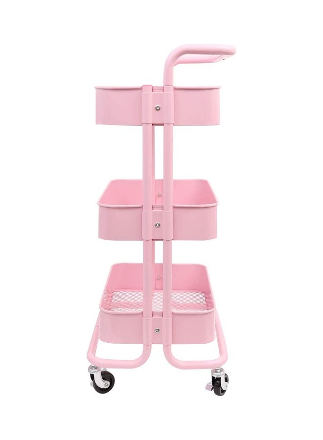 Goldedge - 3-Tier Utility Rolling Storage Cart With Wheels Pink 40cm - Image 1