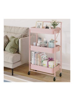 Goldedge 3-Tier Trolley With Wheels Rolling Steel Frame Utility Storage Cart Pink 17.7"inch  - Image 2