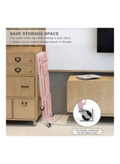 Goldedge 3-Tier Trolley With Wheels Rolling Steel Frame Utility Storage Cart Pink 17.7"inch  - Image 3