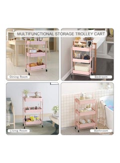 Goldedge 3-Tier Trolley With Wheels Rolling Steel Frame Utility Storage Cart Pink 17.7"inch  - Image 4