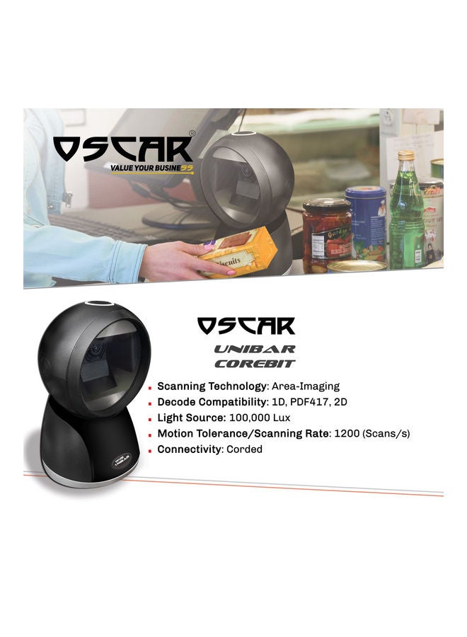 Oscar - UniBar CoreBit 1D QR 2D Barcode Scanner Black - Image 1