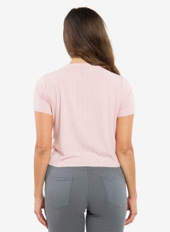 R&B Ribbed Round Neck Crop Top Pink  - Image 2