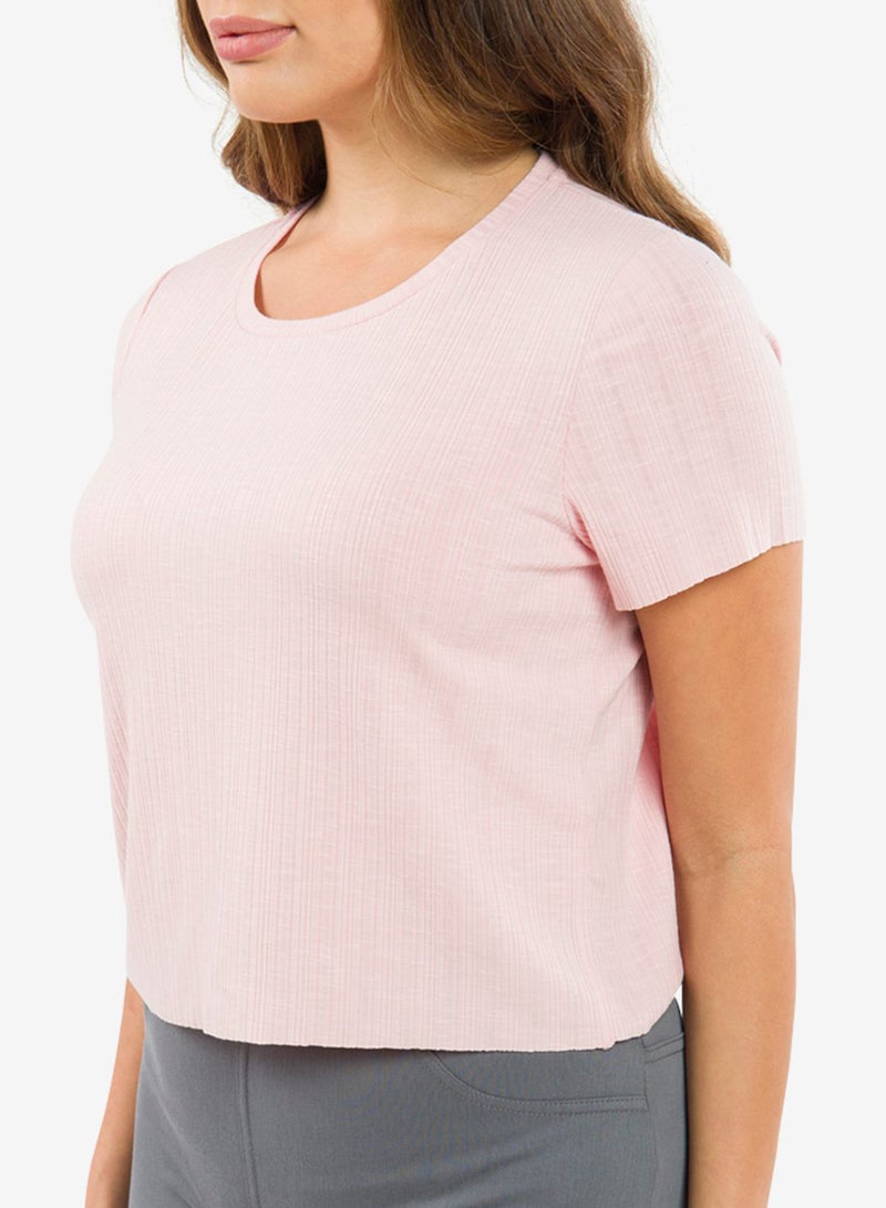 R&B Ribbed Round Neck Crop Top Pink  - Image 4