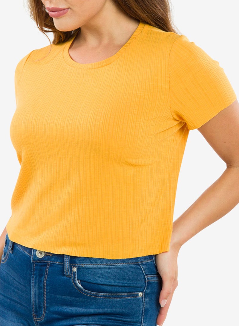 Ribbed Round Neck Crop Top Yellow - v1617714946/N43486225V_4