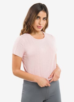 R&B Ribbed Round Neck Crop Top Pink  - Image 1