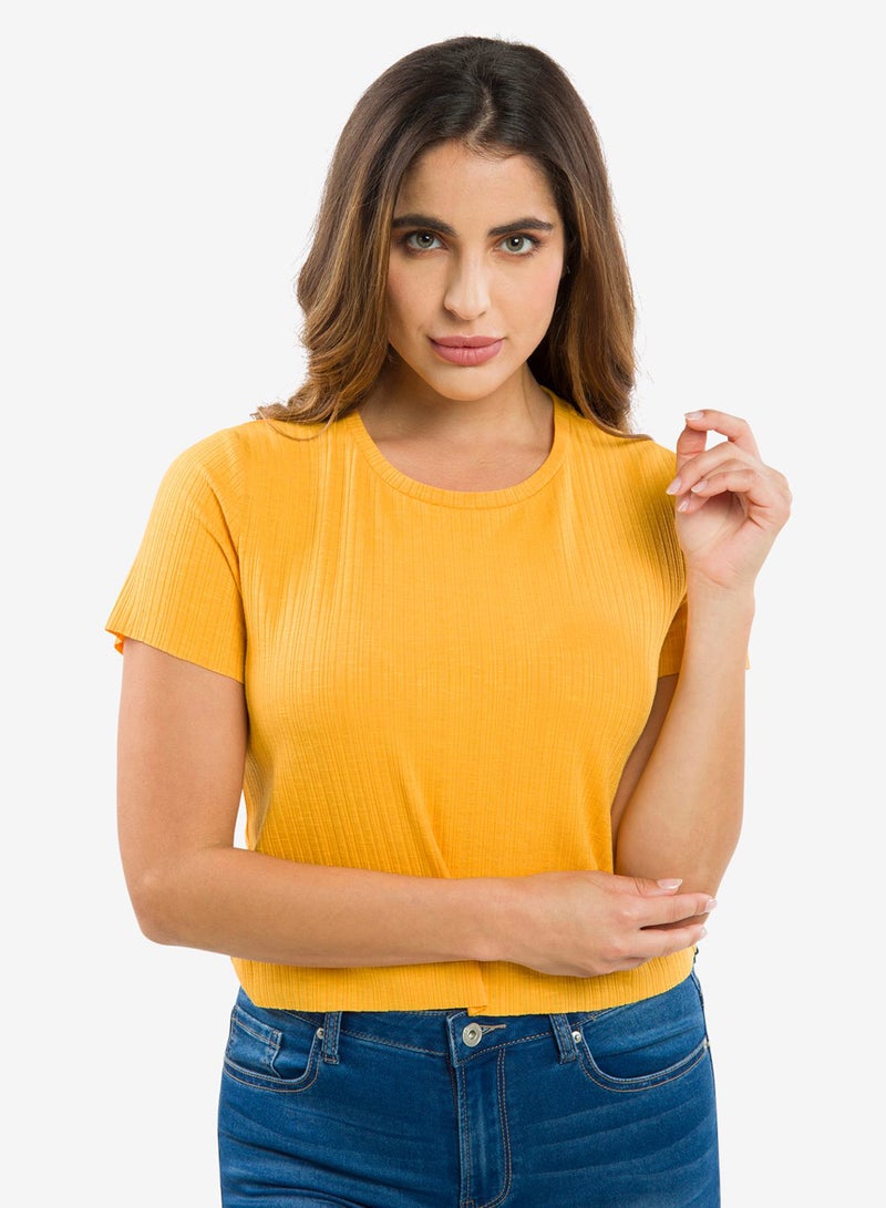 Ribbed Round Neck Crop Top Yellow - v1617714947/N43486225V_1