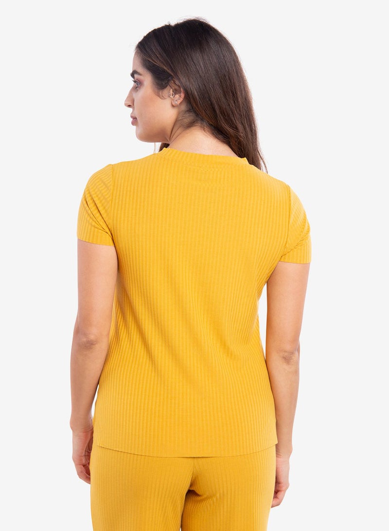 R&B Ribbed Top Short Sleeve  And Pant Set Yellow  - Image 3